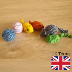 Crochet Cat Toy Set, 4 Patterns, UK Terms