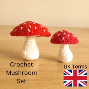 Crochet Mushroom Patterns Set, UK Terms